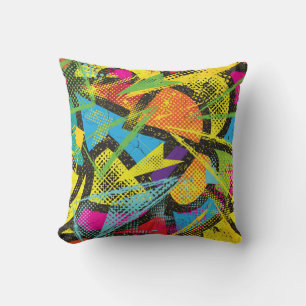 Cojín Decorativo Neón caótico: Patrón de graffiti abstracto.