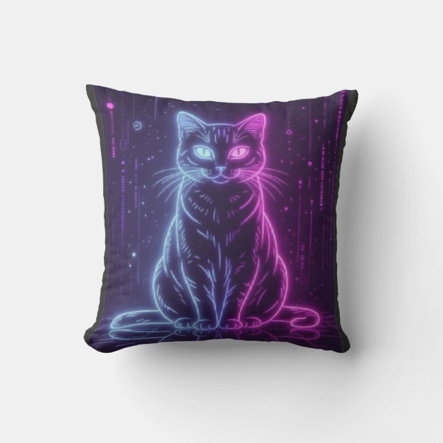 Cojín Decorativo **Neon Cat Design – Glowing Futuristic Feline Art* (Anverso)