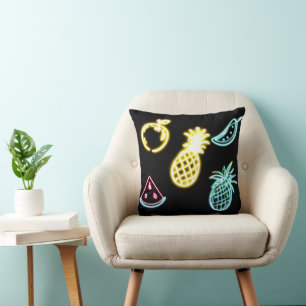 Cojín Decorativo Neón de piña y frutas tropicales