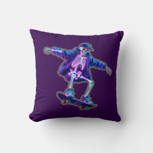 Cojín Decorativo Neón Esqueleto en Patineta 3D – Ropa Callejera Div