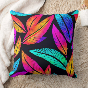 Cojín Decorativo Neon Feather Pattern Vibrant Art