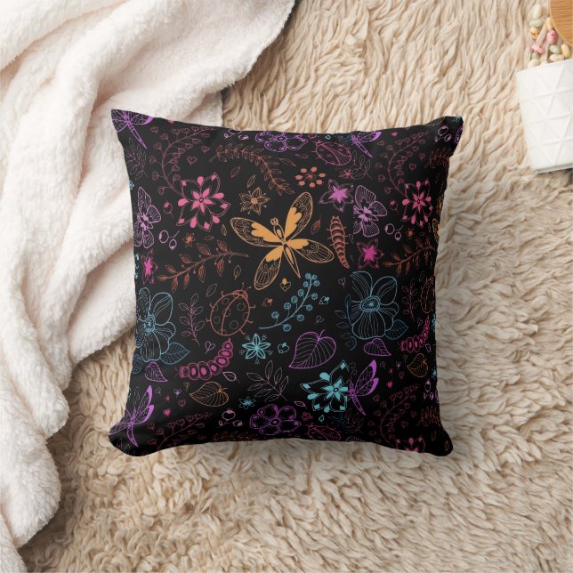 Cojín Decorativo Neon Floral Butterfly Throw Pillow (Manta)