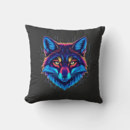 Cojín Decorativo Neon Fox Face – Vibrant Glowing Design