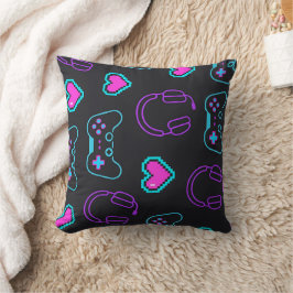 Cojín Decorativo Neon Gamer Controller and Hearts Pattern
