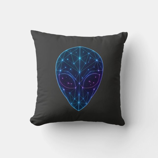 Cojín Decorativo Neon Geometric Alien Head Constellation (Anverso)