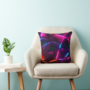 Cojín Decorativo Neón Geométrico Abstracto Futurista Cyberpunk