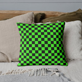 Cojín Decorativo Neon Green Black Checkered Checkerboard Vintage