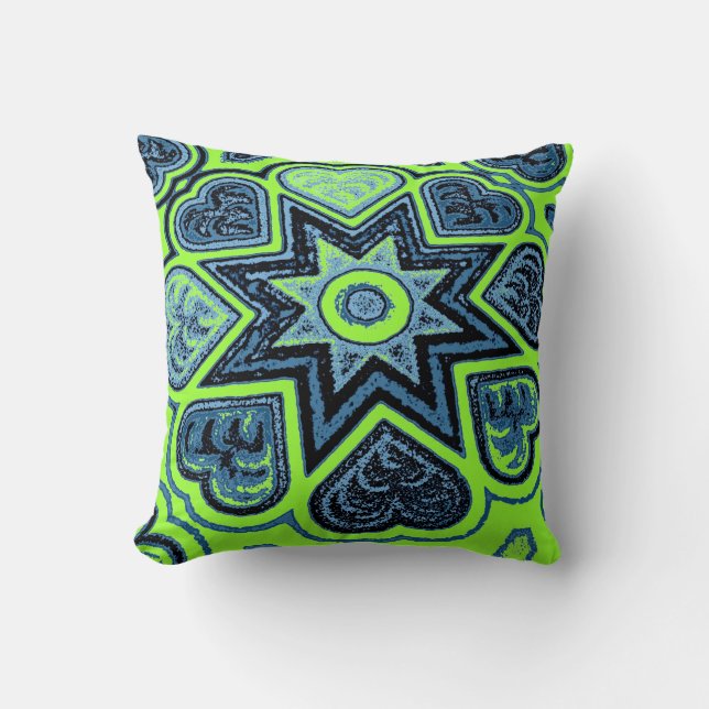 Cojín decorativo "Neon Green & Blue Love" (Anverso)