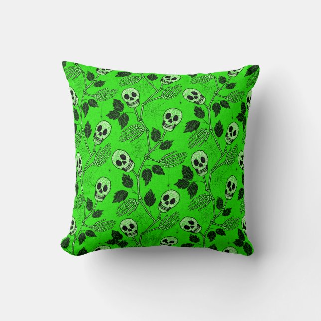 Cojín Decorativo Neon Green Floral Gothic Skull  (Anverso)