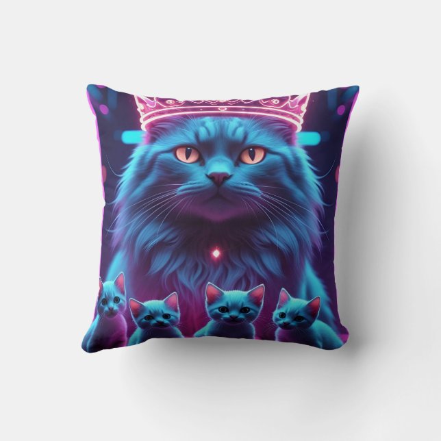 Cojín Decorativo Neon King Cat & Cute Kittens  (Reverso)