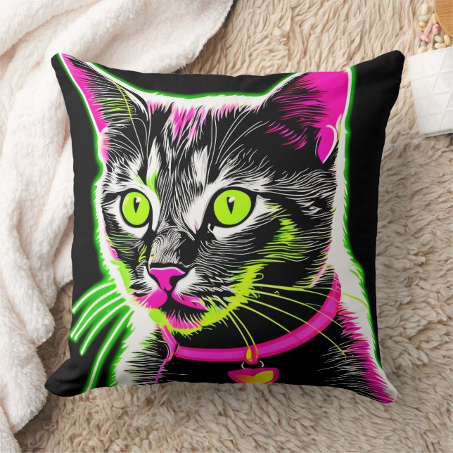 Cojín Decorativo Neon Kitty Feline Art (Manta)