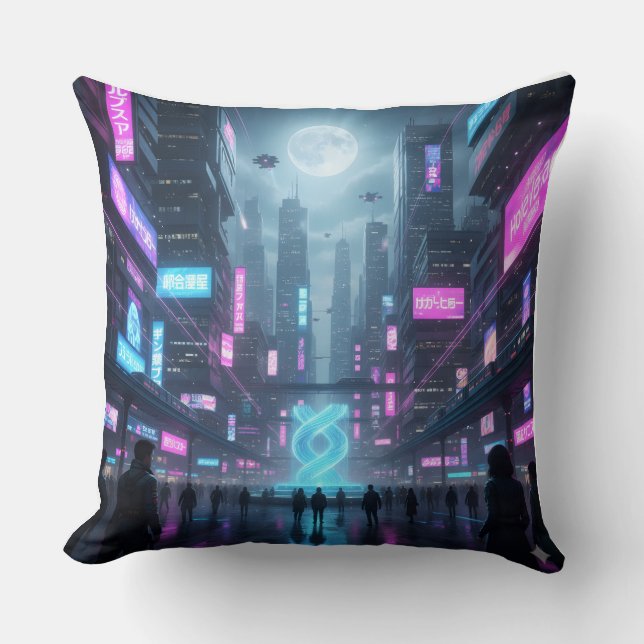 Cojín Decorativo Neon Metropolis Pulse Throw Pillow (Anverso)