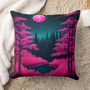 Cojín Decorativo Neon Moonlit Forest Fantasy Art
