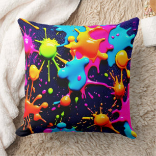Cojín Decorativo Neon Paint Splatter Resumen Arte