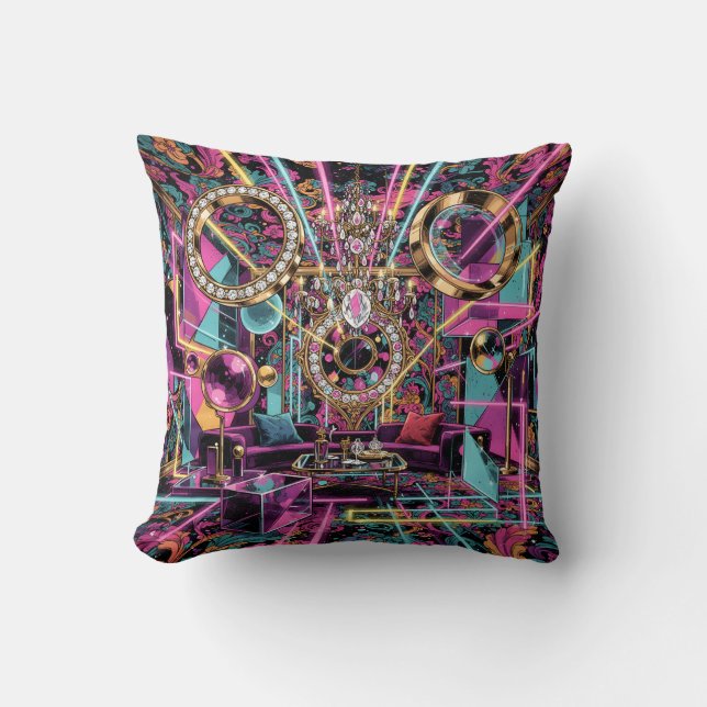 Cojín Decorativo Neon Psychedelic Luxury Lounge Art (Anverso)
