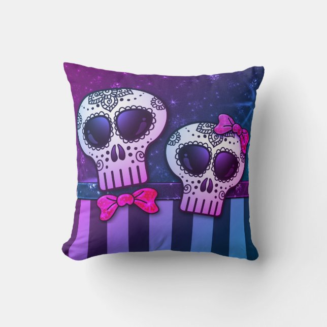 Cojín Decorativo Neon Rainbow Day of the Deed Purpurina Sugar Skull (Anverso)