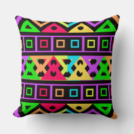 Cojín Decorativo Neon Rainbow Geometric Pattern on Black