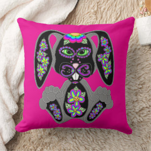 Cojín Decorativo Neon Rainbow Sugar Skull Bunny