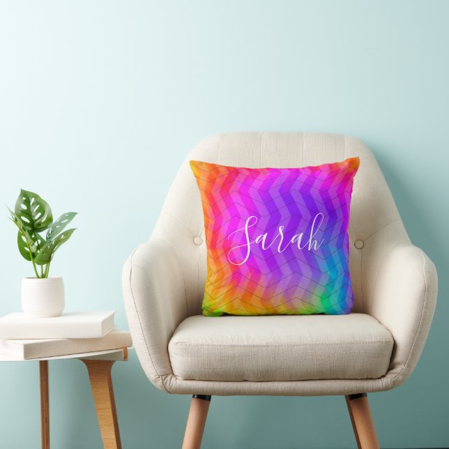 Cojín Decorativo Neon Rainbow Tie Dye Herringbone Monograma (Silla)