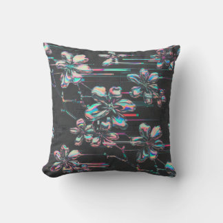 Cojín Decorativo Neon Sakura Glitch – Futuristisches Blumenmuster