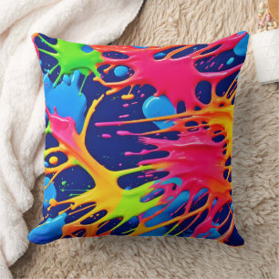 Cojín Decorativo Neon Splatter: Resumen del arte vibrante