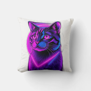 Cojín Decorativo Neon Synthwave Cat Art