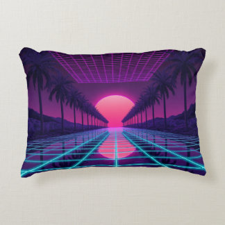 Cojín Decorativo Neon Synthwave Grid & Palms Retro Pillow