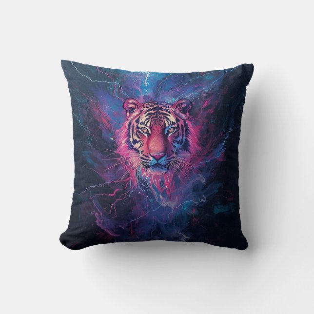 Cojín Decorativo Neon Thunder Tiger Abstract Electric Glow (Anverso)