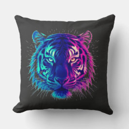 Cojín Decorativo Neon White Tiger – Glowing Cyberpunk Wildlife Art