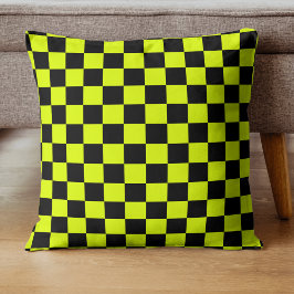 Cojín Decorativo Neon Yellow Black Checkered Checkerboard Vintage