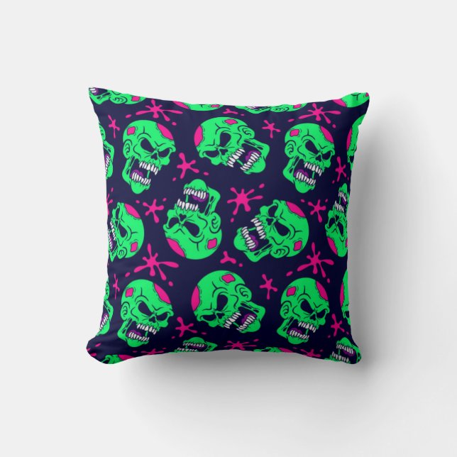 Cojín Decorativo Neon Zombie Skulls (Anverso)