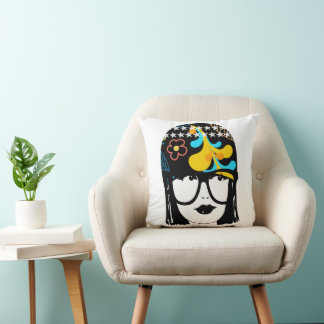 Cojín Decorativo Nerdy Roaring, el Chica del destello retrato de 20