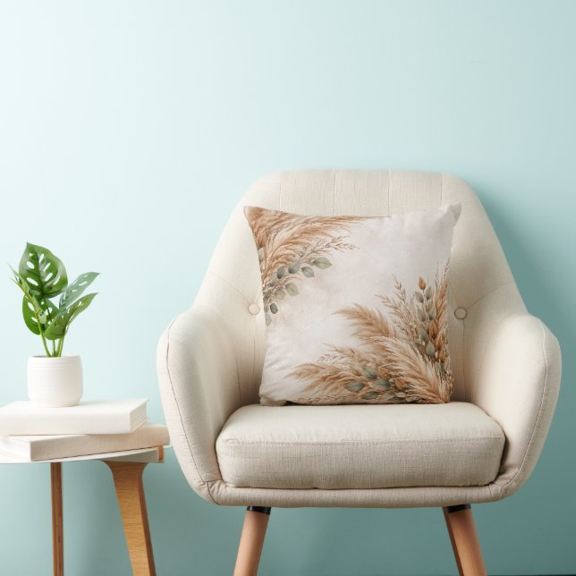Cojín Decorativo Neutral Beige Pampas Sage Botanical Frame (Silla)