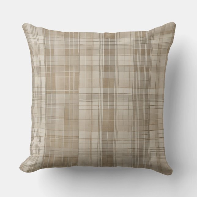 Cojín Decorativo Neutral Beige Tan Farmhouse Plaid (Anverso)
