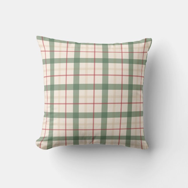 Cojín Decorativo Neutral Green Plaid Farmhouse Throw Pillow (Anverso)