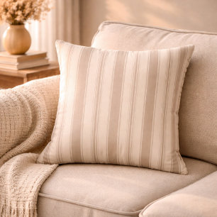 Cojín Decorativo Neutral Rustic Farmhouse Rayado Beige & Taupe