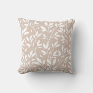 Cojín Decorativo Neutral Tan White Leaf Farmhouse Patrón de país