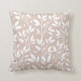 Cojín Decorativo Neutral Tan White Leaf Farmhouse Patrón de país