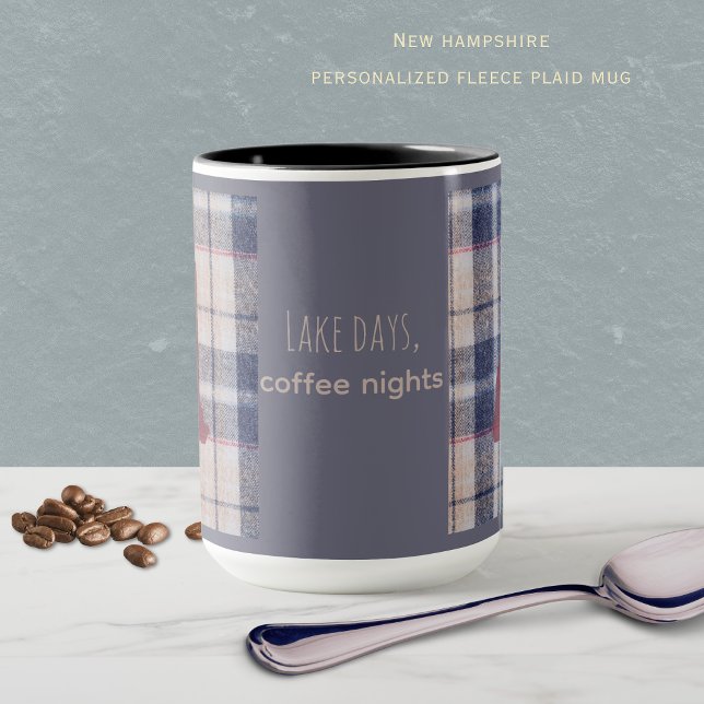 Cojín Decorativo New Hampshire Plaid | New England Throw Pillow (Plaid New Hampshire mug wtih the state outline. Lake Days, coffee nights or personalize it!)