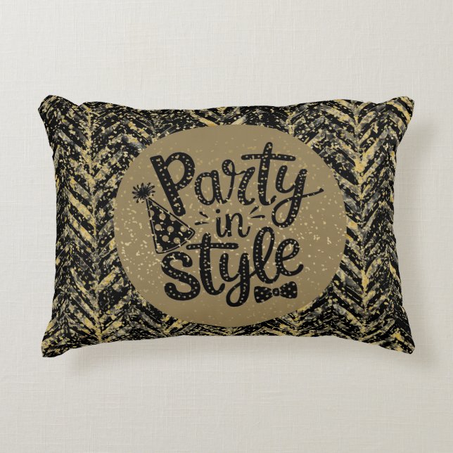 Cojín Decorativo New Year Celebrate,Party in Style,Black Gold  Art (Anverso)