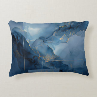 Cojín Decorativo Niebla geométrica abstracta azul teal enmarcada