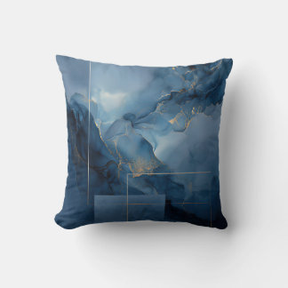 Cojín Decorativo Niebla geométrica abstracta azul teal enmarcada
