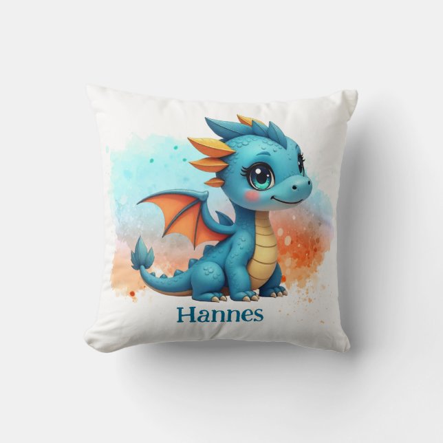 Cojín Decorativo Niedlicher Babydrache blau orange - Kinder (Anverso)