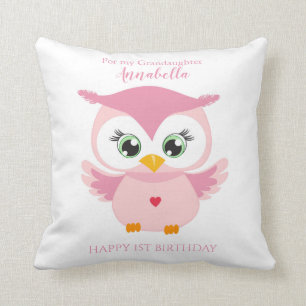 Cojín Decorativo Nieta Primer Cumpleaños Búho Rosa Lindo