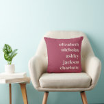 Cojín Decorativo Nietos nombran regalo de moda moderno Rosa oscuro<br><div class="desc">Aclarar cualquier espacio con este impresionante Cojín decorativo Rosa Oscuro, con una tipografía moderna y audaz que muestra orgullosamente los nombres de preciados nietos. Con un suave fondo rosa, este moderno diseño combina el estilo contemporáneo con el sentimiento más sincero, convirtiéndolo en un regalo perfecto para los abuelos. Ya sea...</div>