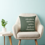 Cojín Decorativo Nietos nombran regalo de moda moderno verde<br><div class="desc">Aclarar cualquier espacio con este impresionante Cojín decorativo Verde, con una tipografía moderna y audaz que muestra orgullosamente los nombres de los preciados nietos. Este moderno diseño combina el estilo contemporáneo con el sentimiento más sincero, convirtiéndolo en un regalo perfecto para los abuelos. Ya sea que se exhiba en un...</div>