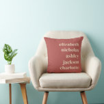 Cojín Decorativo Nietos nombran regalo moderno de moda Terracotta<br><div class="desc">Este impresionante Cojín decorativo de Terracota ofrece un ambiente agradable y una tipografía moderna y audaz que muestra con orgullo los nombres de los preciados nietos. Este moderno diseño combina el estilo contemporáneo con el sentimiento más sincero, convirtiéndolo en un regalo perfecto para los abuelos. Ya sea que se exhiba...</div>