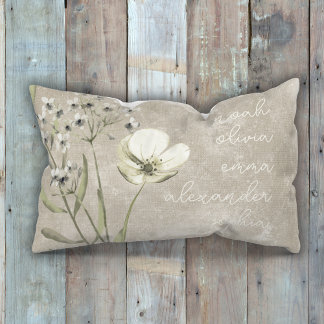 Cojín Decorativo Nietos personalizados nombran guión floral ruso
