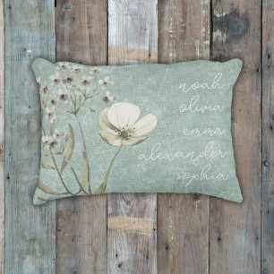 Cojín Decorativo Nietos personalizados nombran guión floral ruso