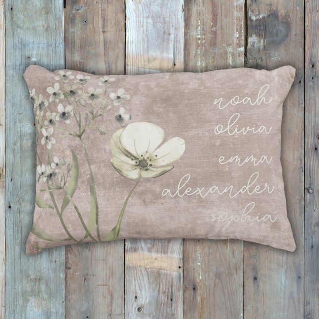 Cojín Decorativo Nietos personalizados nombran guión floral ruso (Subido por el creador)